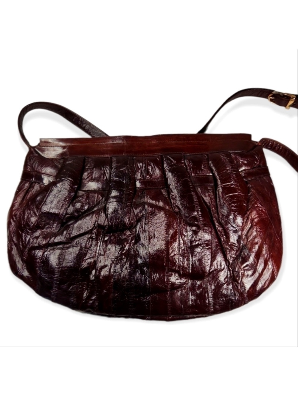 Vintage Dark Chocolate Burgundy Oxblood Eel Skin Leather Shoulder Bag Purse